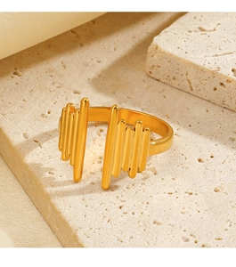 Detail of 18K gold plated minimalist geometric ring with vertical metal bars on stone