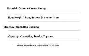 Size diagram showing height 15cm and diameter 14cm for the quilted storage basket