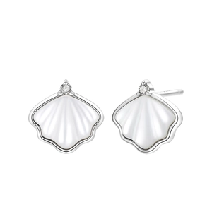 Elegant S925 sterling silver ginkgo leaf stud earrings with white mother of pearl inlay