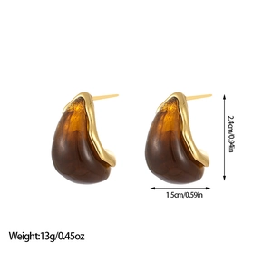 French style amber resin drop earrings with 18K gold plating and size measurements