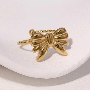 Minimalistischer offener Ring aus 18k vergoldetem Edelstahl mit Schleifen-Motiv