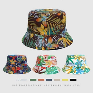 Detailed grid showing tropical rain forest print bucket hats in various color patterns