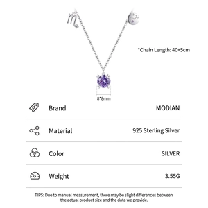 S925 Sterling Silver Scorpio Necklace with purple cubic zirconia on white background