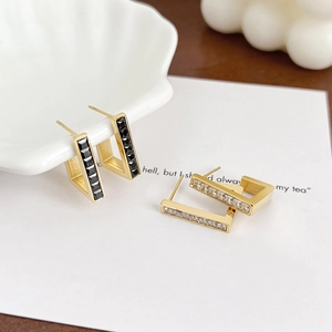 French style gold-plated stainless steel earrings with square black and white stones