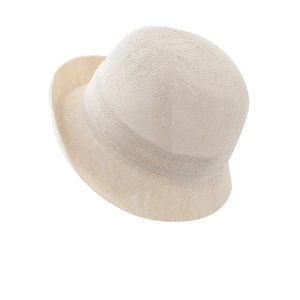 Elegant beige woven paper fiber sun hat with breathable knit design for women