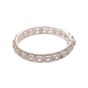 Elegant silver three-layer zircon bangle with round crystal accents on white background