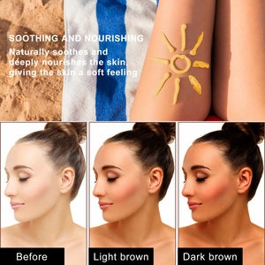 Detail showing tanning cream results from light to dark brown skin tones for a healthy glow