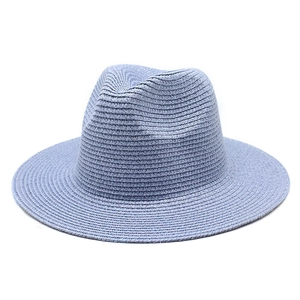 Stylish light purple woven Panama straw hat with Fedora style for summer sun protection