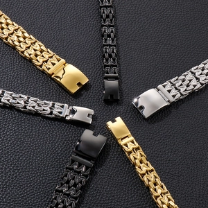 Men's wide Byzantine link bracelets in gold, silver and black stainless steel styles