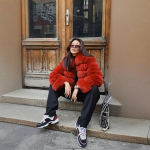 Women Faux Fur Jacket Cropped Short Coat Thick Warm Fluffy Horizontal Tiered Outerwear Winter Commute Fashion