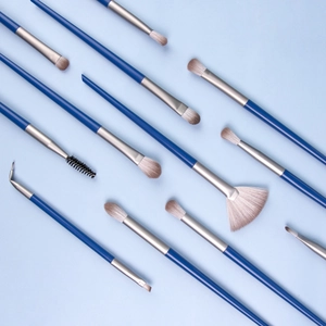 12-piece professional blue makeup brush set with synthetic fibers for detailed eye makeup
