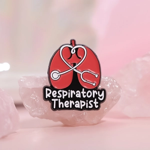 Respiratory Therapist enamel pin featuring a red lung and stethoscope heart design