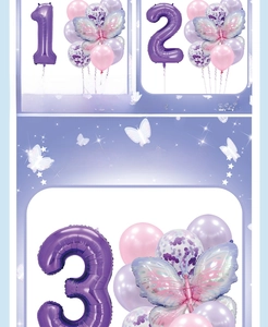 Pink and purple butterfly number balloon set for children's birthday party decoration