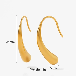 Detailed dimensions of gold drop earrings showing 24mm height and 5mm width