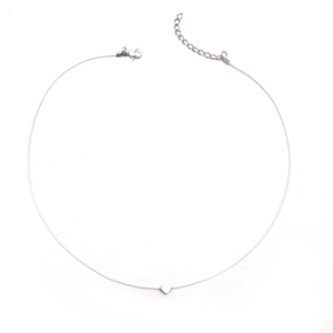 Minimalist heart pendant necklace with transparent fishing line and silver lobster clasp