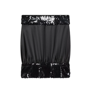 Fashionable black strapless tube top with sequin stitching and satin fabric texture