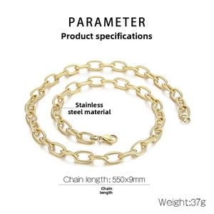 Detail of 9mm gold stainless steel curb chain necklace with spiral texture and lobster clasp