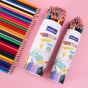 Erasable 48-color colored pencils set in cylindrical packaging with hexagonal wood barrels