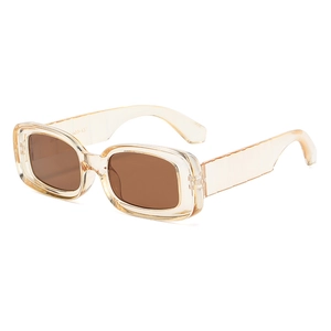 Fashionable retro wide-leg rectangular sunglasses in amber frame with dark brown lenses