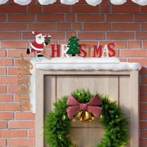L-shaped wooden Christmas door corner decor with Santa and Merry Christmas text