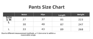 Detailed size chart for high waist yoga leggings including waist and hip measurements