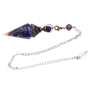 Orgone crystal energy pendulum with Lapis Lazuli stones and copper wire spiral