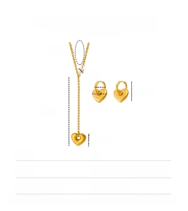 Detailed size specifications for gold stainless steel heart necklace and earring set