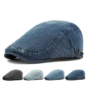 Vintage washed denim ivy cap with laser-cut heart patterns in multiple color options