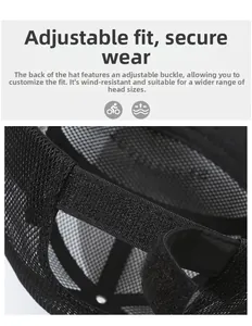 Detail of adjustable hook-and-loop strap and breathable mesh on a black baseball cap