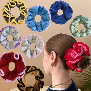 Handmade Crochet Ruffle Hair Scrunchie Polyester Large Elastic Ponytail Holder Retro Sweet Style For Women