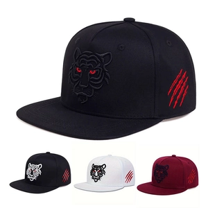 Tiger Head Embroidery Flat Brim Hip Hop Hat Acrylic Adjustable Baseball Cap For Men Streetwear Casual Sunshade