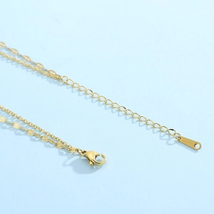Golden double-layer stainless steel necklace with lobster clasp and adjustable extension chain