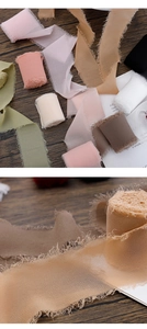 Close-up of handmade frayed edge chiffon ribbons in elegant Morandi color tones