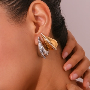 Boucles d'oreilles goutte d'eau dorées et argentées avec pavé de zircons cubiques