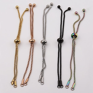 Adjustable stainless steel bolo box chain sliders in five metallic finishes for DIY jewelry
