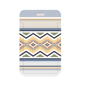 Minimalist card holder featuring a geometric tribal pattern and a lanyard hole for badges
