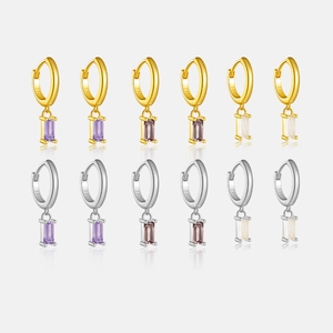 925 Sterling Silver Rectangle Zirconia Drop Hoop Earrings Gold Silver Plated Geometric Dangle Earrings For Women Jewelry