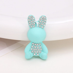 Mint green matte bunny charm with sparkling rhinestones for DIY shoe or phone case accessory