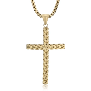 Cross Pendant Necklace Stainless Steel Woven Texture Wheat Pattern Box Chain Vintage Hip Hop Jewelry For Men
