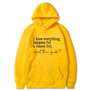 Bright yellow printed drawstring hoodie with kangaroo pocket and minimalist front text design
