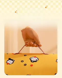 Detail showing the portable handle of the yellow semi-enclosed warm cat house bed