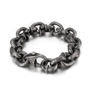 Retro industrial nail link bracelet in antique silver stainless steel for men
