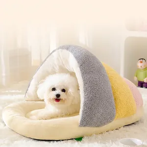 Snail Slipper Shaped Semi-Enclosed Pet Bed Warm Plush Cave Nest For Cats Small Dogs Soft Winter House Teddy Velvet