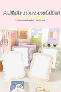 Detail showing wavy border makeup mirrors in white, lavender, pink and green pastel colors