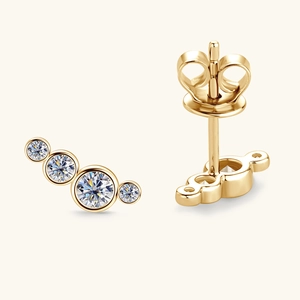 Elegant gold S925 sterling silver stud earrings with gradient round moissanite stones