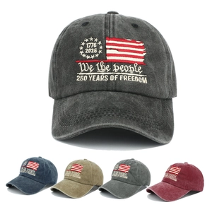 Washed Cotton Baseball Cap We The People Freedom Anniversary American Flag Embroidery Distressed Adjustable Hat Men Women