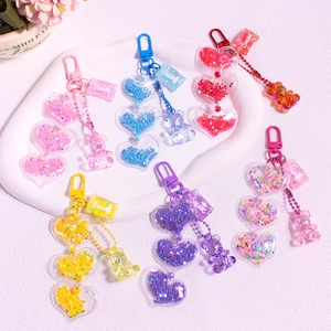 Cute Cartoon Bear Acrylic Sequin Keychain Glitter Heart Candy Pendant Sweet Love Bag Charm For Women Girls Student Gift