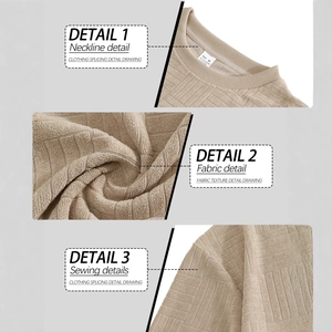 Men's loose knit short sleeve set with geometric jacquard texture in apricot beige