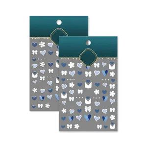 3D embossed blue heart and ribbon nail stickers with a minimalist relief texture