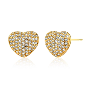 18K gold plated brass heart stud earrings featuring pavé cubic zirconia crystals
